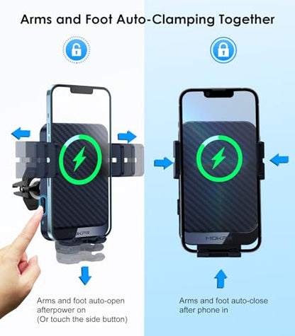 Wireless Car Charger, MOKPR 15W Fast Charging Auto-Clamping Car Charger Phone Mount Air Vent Cell Phone Holder for iPhone 16/15/14/13/13 Pro/12 pro/12/11, for Samsung Galaxy S23/S22/S21/S20, etc - color: Royal blue