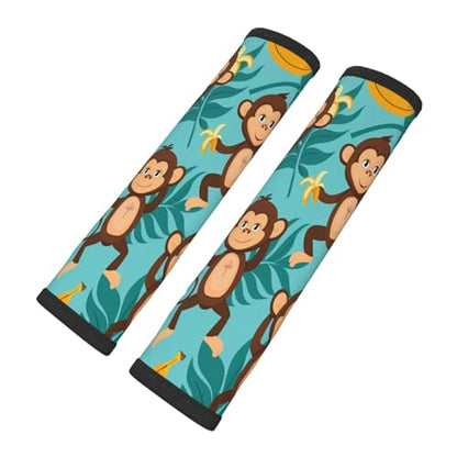 Seat Belt Cover Pad Tropical Palm Leaves Monkey Banana Soft Safety Car Automotive Seat Belt Pads Cushion Shoulder Strap Covers for Cars or Bags, 2 Pcs - color: Tropical Palm Leaves Monkey Banana