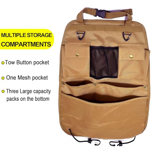 Car Seat Back Organizer with Multiple Pockets and Hooks (brown) - color: brown