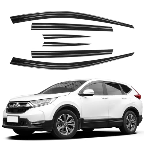 Black Rain Guards Fit for Honda CR-V (CRV 2017 2018 2019 2020 2021 2022 Tape-On Side Shatterproof Window Visor, Window Deflectors, Rain Visors, 6-Piece Set - size: Fit for Honda CR-V 2017-2022 Tape-On