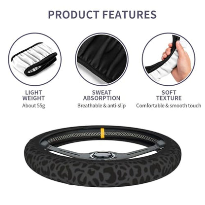 Black Leopard Print Cheetah License Plate Frame Black Animal Print Steering Wheel Cover Funny Cars Decor Aluminum Plate Frame Anti-Slip Breathable with Screws Fits Standard Us Ca Vehicles - color: Black Leopard Print Cheetah