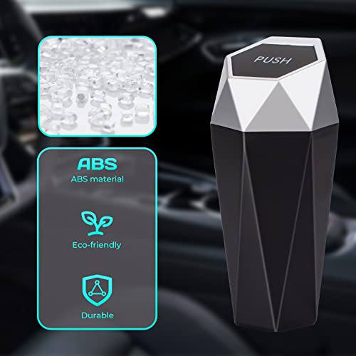 Car Trash Can with Lid, 2 Pack Diamond Design Mini Cup Holder Trash Can for Car, Office, Home Use, Silver - color: Silver, size: 2 Pack
