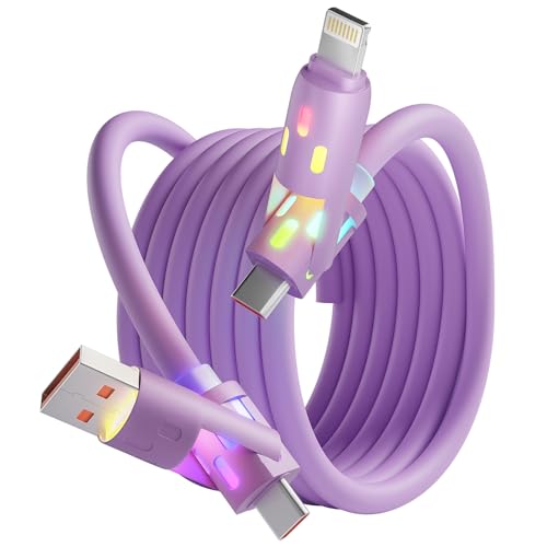 240W 4 in 1 charging cable USB C Cable,USB C Cable Fast Charging & Data Sync,Multi USB Charging Cable with Breathing Light,Charger Cord for iPhone 16/15 iPad Galaxy MacBook iPad Tablets,Purple 5Ft - color: Purple, size: 1pack5ft