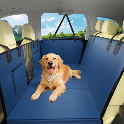 Dog Car Seat Cover for Back Seat, 52"x65" Waterproof Hard-Bottom Hammock with Side Flaps, Heavy-Duty 450lbs, Non-Slip & Scratch-Proof PU Leather Protector for SUV, Truck & Sedan Blue - color: Navy Blue