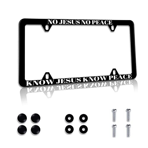 1Pack Funny License Plate Frame No Jesus No Peace Know Jesus Know Peace Humorous Text License Plate Holder Stainless Steel Parts Decor with Screws 12.3" x 6.3" for Men Women - color: No Jesus No Peace Know Jesus Know Peace, size: 1 Pack