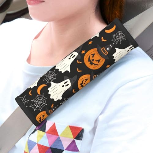Seat Belt Cover Pad Cute Halloween Pumpkins Ghost Bats Soft Safety Car Automotive Seat Belt Pads Cushion Shoulder Strap Covers for Cars or Bags, 2 Pcs - color: Cute Halloween Pumpkins Ghost Bats