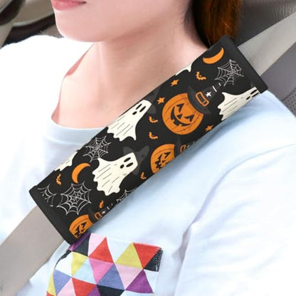 Seat Belt Cover Pad Cute Halloween Pumpkins Ghost Bats Soft Safety Car Automotive Seat Belt Pads Cushion Shoulder Strap Covers for Cars or Bags, 2 Pcs - color: Cute Halloween Pumpkins Ghost Bats
