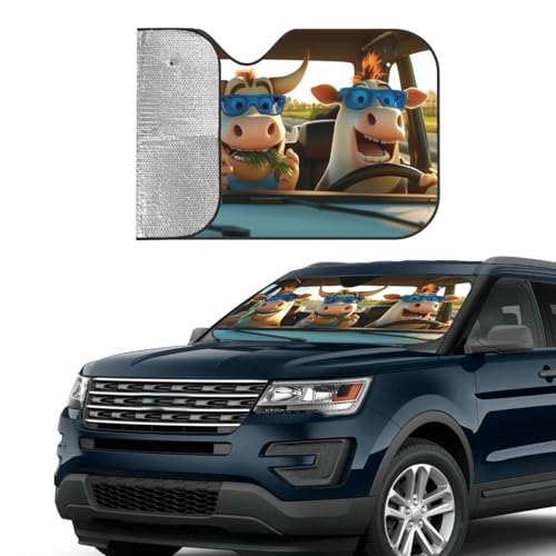 Funny Cow Car Sun Shade Windshield Sunshade Foldable Front Window Shield Cover for Truck SUV - color: Blue4