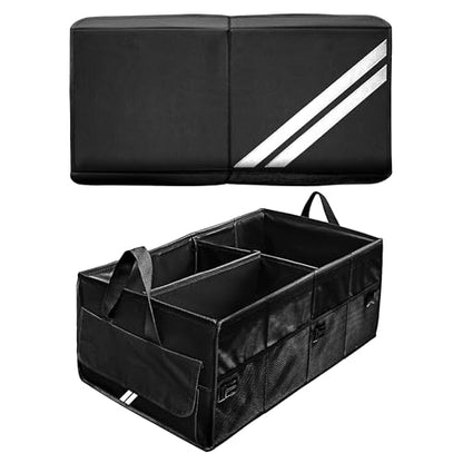 YOSRTER for Dodge Charger Durango Challenger Ram Car Trunk Organizer Collapsible Storage Box with Handle Foldable Lid Non Slip Bottom Sturdy Base Panel 2 Compartment White Trim - color: White Trim