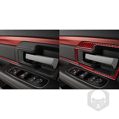 Red Real Carbon Fiber Kit Compatible with Dodge Ram 1500/2500/3500 2013 2014 2015 2016 2017 2018 Interior Accessories Car Inner Door Handle Paint Guard Cover Trim (Not fit Tradesman and Express trims) - color: Red 34