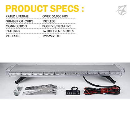 Xprite 48 Inch LED Rooftop Emergency Strobe Warning Lights Bar w/Adjustable Mounting Brackets, for Vehicles, Security, Law Enforcement, Snowplow, Tow Trucks, Crane, Construction Cars - White Amber - color: White Amber