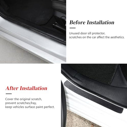 Auprite Black Carbon Fiber Universal Car Door Sill Protector, 4Pcs, Anti-Scratch, Magnetic, TPU Material