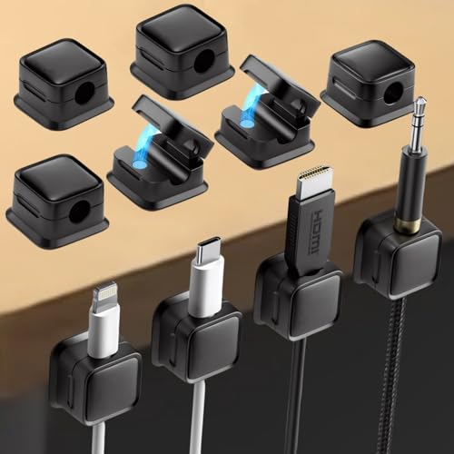 10 Pack Magnetic Cable Clips,Adjustable and Convenient Cable Management, Wire Holder Organizer, Conceal or Arrange Phone USB Charger Cables for Home, Office, Car, Desk, or Nightstand. (Black) - color: Black