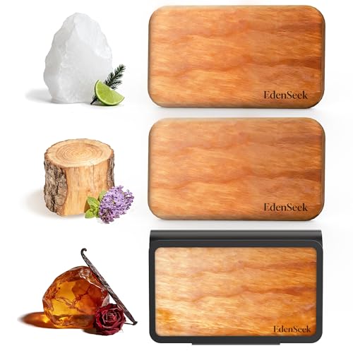 Wooden Car Air Freshener | FSC-Certified Original Wood, Visor Metal Clip, 100% Pure Essential Oils, 40+ Days Long-Lasting Odor Eliminator, 3 Refillable Scents Diffuser for Cars, Trucks, SUVs