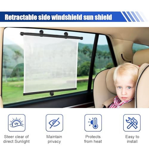 2PCS Car Side Window Sun Shade for Baby/Kids- 18"×14" Retractable Roller Car Window Shade with Suction Cups - Blocks Heat and UV Rays Glare Protection- Baby Travel Accessories for Cars (White) - color: White