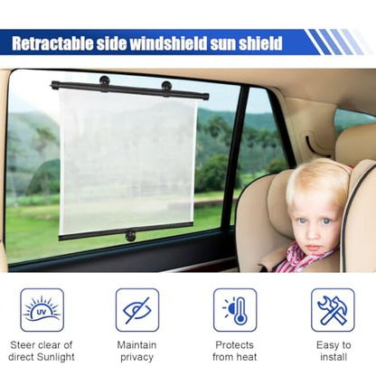 2PCS Car Side Window Sun Shade for Baby/Kids- 18"×14" Retractable Roller Car Window Shade with Suction Cups - Blocks Heat and UV Rays Glare Protection- Baby Travel Accessories for Cars (White) - color: White