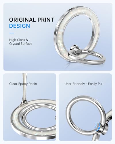 Magnetic Phone Ring Holder with MagSafe - Magnetic Phone Grip MagSafe Ring Holder Magnet Removable Cell Phone Stand Cute Stylish Accessories for iPhone 17 16 15 14 13 12 Series, White Conch