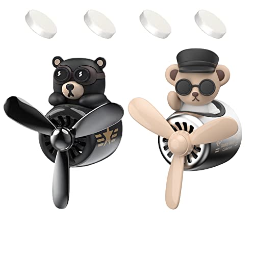 2 Pieces Car Air Fresheners, Cute Bear Pilot Car Diffuser, Propeller Air Outlet Vent Fresheners, Suitable for Automotive Interior Decoration (Bear (A+B)) - color: Bear (A+B)
