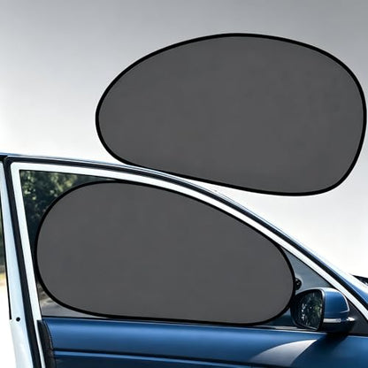 2 PCS Car Side Window Shades, Sun & Heat Blocking Shield for Baby Safety, One-way Mesh Privacy Cover with Suction Cups, Foldable Interior Protection Cover for Most Cars (Black)