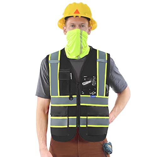 AYKRM 11 color High Vis Reflective Safety Vest for Women Men Pocket Zipper ANSI/ISEA Standard - color: Black Mesh, size: 8X-Large