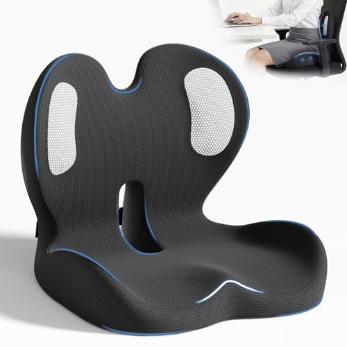 Seat Cushion,Memory Foam Chair Cushion for Office and Car,Ergonomic Coccyx Seat Cushion for Tailbone,Sciatic Nerve,Back Pressure Relief,Lumbar Support Pilow for Office,Car,Truck,Desk Chair - color: Black