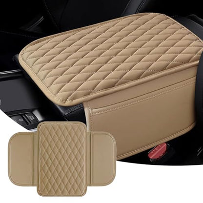 Car Center Console Cover, Upgraded Leather Arm Rest Cover for Car SUV, Car Middle Armrest Console Cover with 2 Storage Bags Scratch Resistant Waterproof Universal Car Accessories (Beige) - color: Beige