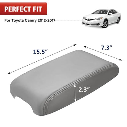 KBH Center Console Armrest Cover Replacement for Toyota Camry 2012 2013 2014 2015 2016 2017, Vinyl Leather, Car Arm Rest Replace Skin Upholstery, Ash Gray (Leather Part Only) - color: Ash Gray, size: Camry 2012-2017