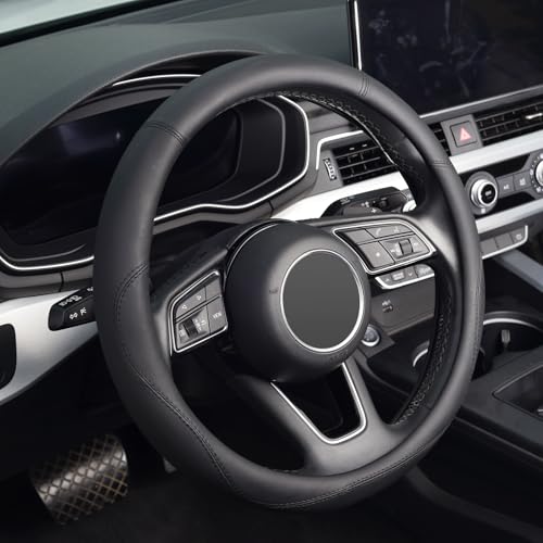 KAFEEK Black Steering Wheel Cover, Universal 15 inch, Microfiber Leather Black, Soft and Odorless, Durable Leather Cover with Anti-Slip Lining - color: black1