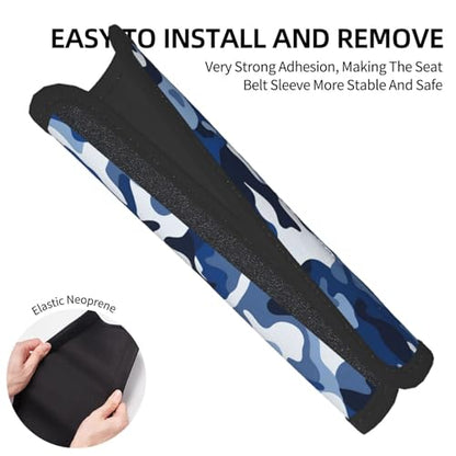 Seat Belt Cover Pad Blue Grey White Camo Soft Safety Car Automotive Seat Belt Pads Cushion Shoulder Strap Covers for Cars or Bags, 2 Pcs - color: Blue Grey White Camo