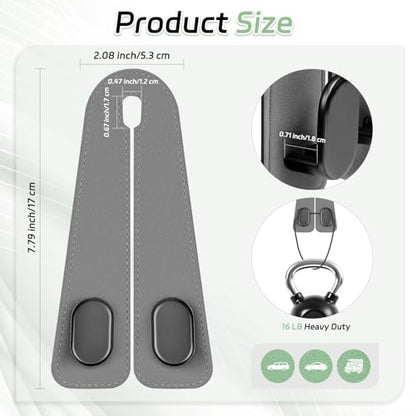 Car Seat Headrest Hooks - 2 Pack Universal Car Purse Hook, Leather Car Bag Purse Holder with Double Metal Hooks for Handbags, Grocery Bags, Bottles, Phones - color: Gray