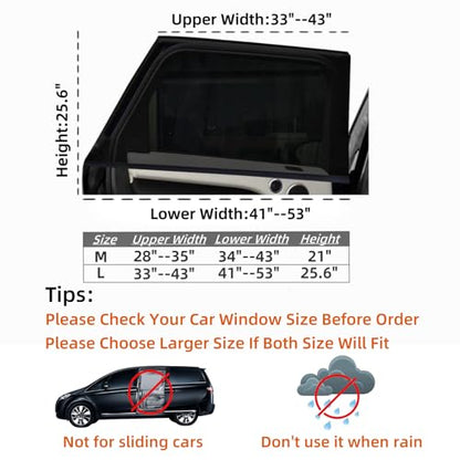 2Pack Large Car Window Screen Mesh 41" to 53", for Large SUV, Pickup, Truck, Minivan, Window Sun Shade for Car Camping Overnight Sleeping - size: L(41-53")