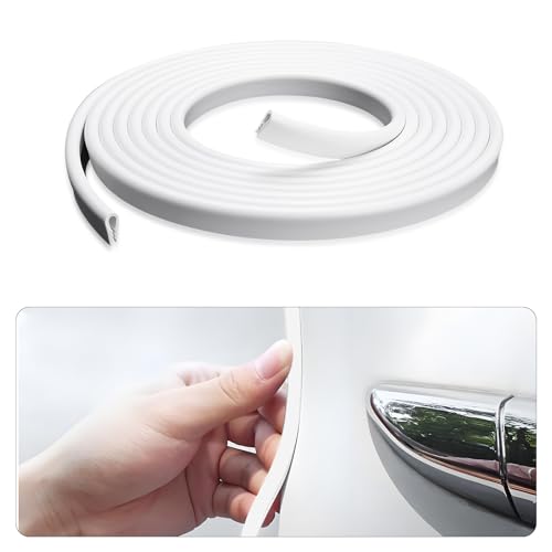 Car Door Edge Guard, 16.4Ft (5M) U Shape Rubber Seal Edge Trim Vehicle Door Protector, Anti-Collision Automotive Protection Door Edge Guard Trim, Universal Car Accessories (White) - color: White