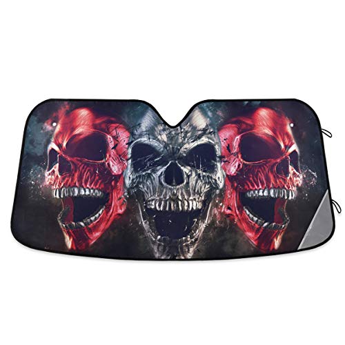 3D Metal Skull Car Windshield Sunshade Foldable Reflective Sun Shade Blocks UV Rays - color: Skull 2
