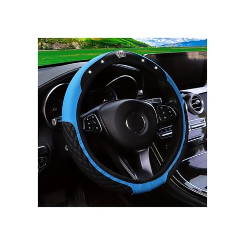 Bling Car Steering Wheel Cover, Diamond Leather Crystal Rhinestones Vehicles Steering Wheel Protector, Sparkling Anti-Slip Automotive Interior Decoration Accessories, Universal Fit (Blue) - color: Blue