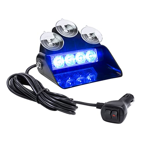 LAMPHUS SolarBlast SBWL14 4W BLUE LED Warning Strobe Dash Light [32 Flash Modes] [Suction Cups] Blue Flashing Emergency Dash Windshield Light for Volunteer Firefighter Truck Vehicles - color: Blue