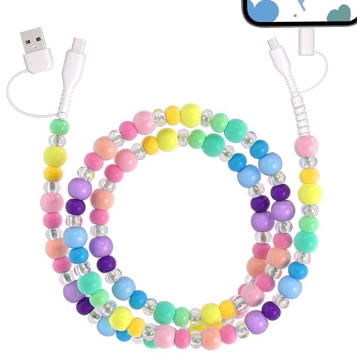 4 in 1 USB C Cable 3FT Candy Color Beaded Multi Charging Cable [MFi Certified] iPhone Charger Cord USB A/Type C to Type C/iPhone Multi Fast Charger Cable for iPhone 17 16 15 14 Pro Max for Galaxy S25 - color: Colorful Round Beaded, size: 1M/3.3FT