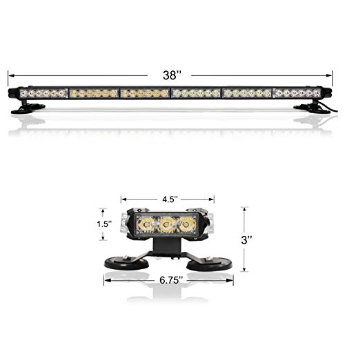 38'' 80 LED Emergency Strobe Rooftop Flashing Light Bar, Double Side Hazard Warning Beacon Safety Lights w/Magnetic for Tow Vehicles Firefighter Cars Trucks Traffic Security,White & Red - color: White & Red, size: 38''