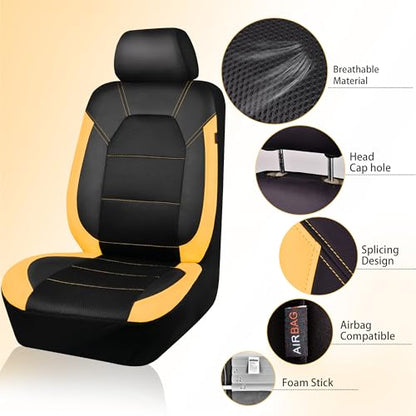 CAR PASS Leather Seat Covers, Breathable Universal Car Seat Cover Full Set for Cute Women Girly,5mm Composite Sponge Inside,Airbag Compatible Fits Most Auto,SUVs,Trucks,Vans(Full Set,Black&Yellow) - color: Black Yellow, size: Full Set