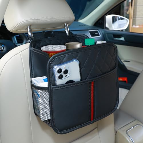 Car Seat Back Organizer, 1 Pack Multifunctional car organizers and storage with Cup Holders, Car Trash Can, Back of Seat Car Organizer for Kids & Adults, Universal for Most Cars, Black - color: Black A (1 Pack )