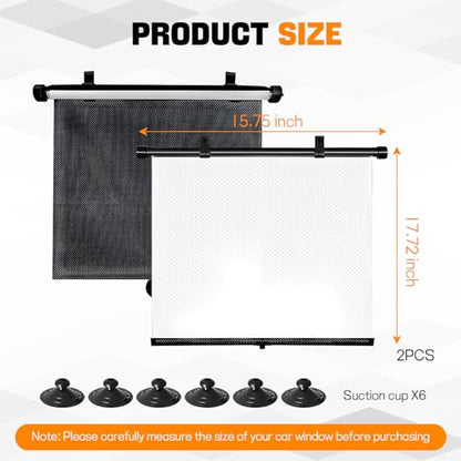 Hovom 2PCS Car Window Shades for Baby, 17.72"×15.75" Retractable Roller Auto Side Window Sun Shade with Suction Cups, Window Covers for Heat, UV and Sun Glare Protection, Car Accessories (Black+White) - color: Black+White