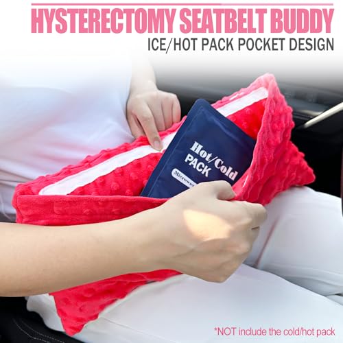 Hysterectomy Seatbelt Pillow Hysterectomy Recovery Must Haves Post Surgery Abdominal Pillows with Ice/Hot Pocket for Tummy Tuck C-Section Recovery Gifts Minky Dot Red - color: Minky Dot Red