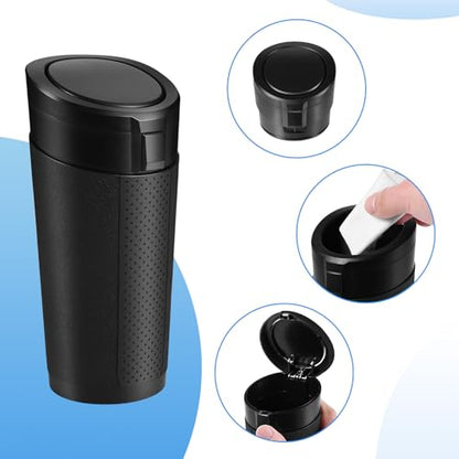 Car Trash Can Bin with Lid, 2 Packs Mini Leakproof Garbage Can for Vehicle, Cup Holder Trash Can, Small Trash Bin for Cars, Home, Bedroom, Office(Black) - color: Black 02