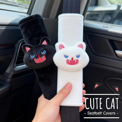 2 PCS Seat Belt Cover Pad, Cute Kawaii Animal Cat Seatbelt Covers for Kids, Soft Seatbelt Cushion, Car Seat Strap Pads (Black+White) - color: Black+White