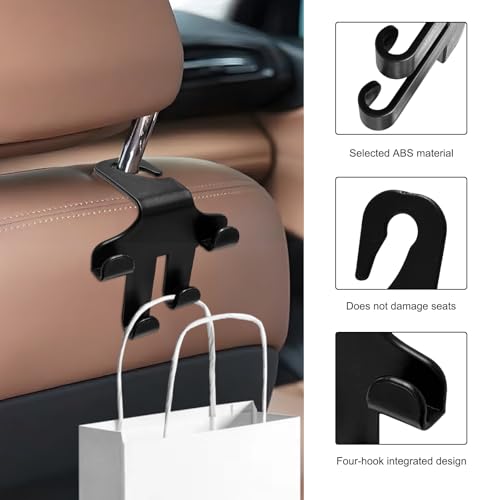 2PCS Car Seat Headrest Hooks, 4-in-1 Sturdy Car Seat Back Hanger Multifunctional Hanging Holder, Heavy Duty Auto Storage Hook Organizer for Handbags Purses Coats Grocery Bags