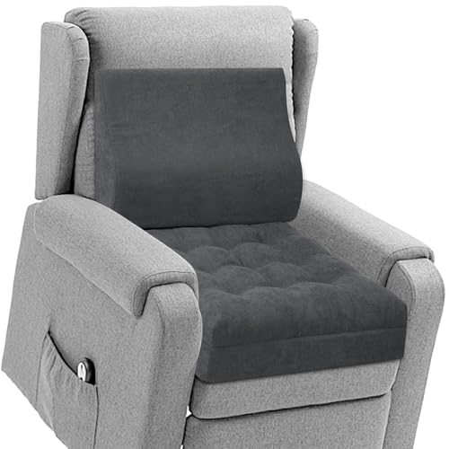 Recliner Cushion for Elderly with Lumbar Support Pillow - 20x20x5 Inch Extra Thick Recliner Seat Cushion for Seniors Relief Back Pain and Tailbone Pain from Long Sitting Non-Slip Bottom - color: Dark Grey