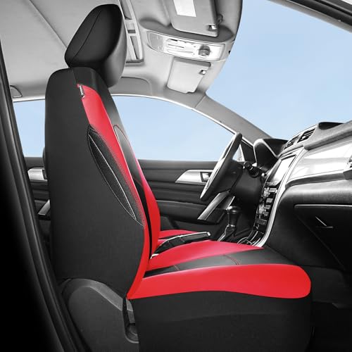 HChengkikz Car Seat Covers Front Seat, Waterproof Neoprene Seat Covers, Airbag Compatible, Universal Fit Most Sedans, SUVs, Trucks(Black + Red) - color: Black Red, size: Two Front