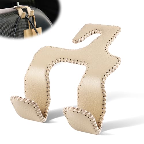 LivTee Upgraded Superior Leather Car Seat Back Headrest Hook, 2 in 1 Auto Seat Hook Hangers Holder Organization Interior Accessories for Purses Coats Umbrellas Grocery Bags Handbag (Beige) - color: Beige 1-Pack