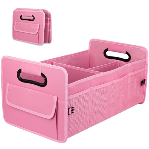 JiatuA Car Trunk Organizer, Car Organizers and Storage Collapsible Multi Compartment Container Box, Adjustable Car Accessories for SUV Sedan Truck, Large Size, Pink - color: Pink, size: Large