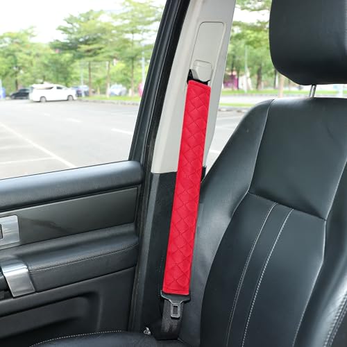 Amooca Soft Automotive Seat Belt Cover Seatbelt Shoulder Pad Neck Protector Cushions Universal Fit SUV Trucks Backpack Red Extra Long 19.7in - color: Red, size: 19.7in-1pc
