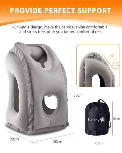 Sunany Travel Pillow, Inflatable Neck Pillow Used for Airplanes/Cars/Buses/Trains/Office Napping with Eye Mask/Earplugs (Gray) - color: Grey
